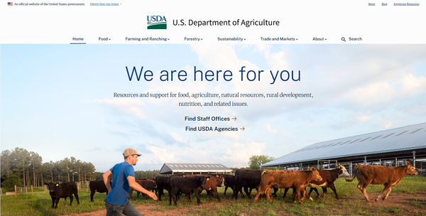  미국 농무부(USDA)의 홈페이지.