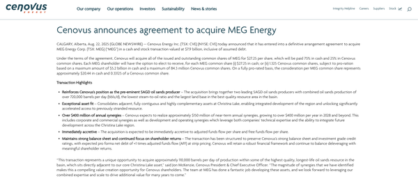  세노버스 에너지의 홈페이지.
