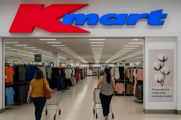 케이마트(K-mart) 진열 전경 예시 이미지. 매장에 진열된 의류의 공급망과 강제노동 연계 여부를 검증하려는 법적 절차가 시작됐다. / ChatGPT 이미지 생성