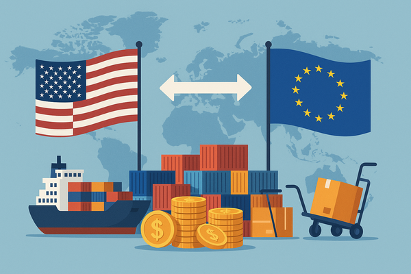  미국과 유럽연합의 무역을 주제로 챗GPT가 만든 이미지.