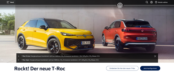  독일의 거대 자동차 제작사 폭스바겐의 홈페이지.