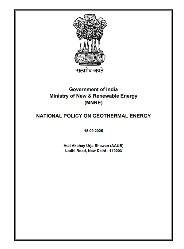  인도 신재생에너지부(MNRE)가 15일(현지시각) 공개한 인도 지열 에너지 정책 문서의 일부./홈페이지. 