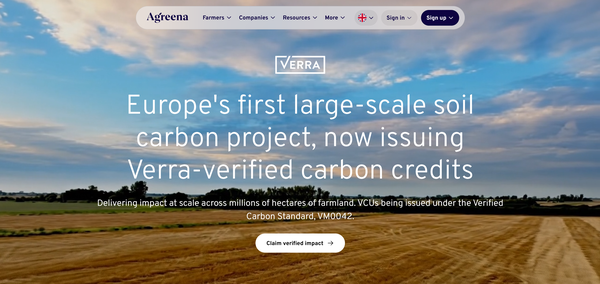  덴마크의 재생농업 기업 아그레나의 홈페이지.