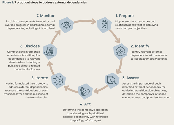  WBCSD가 최근 발간한 기업의 기후 전환의 의존성에 관한 실무 가이드의 일부 그래픽.