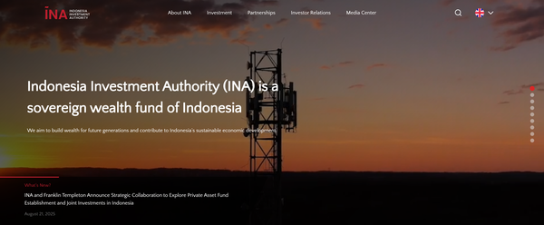  인도네시아의 최초 국부펀드인 인도네시아 투자청(INA)의 홈페이지.