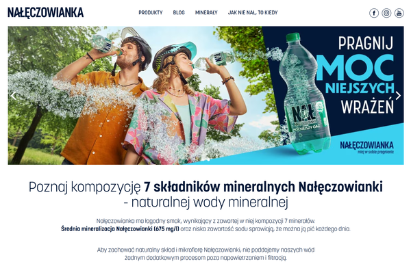  그린워싱 혐의를 받고 있는 폴란드 네슬레의 브랜드 중 하나인 나웬초비안카의 웹사이트.