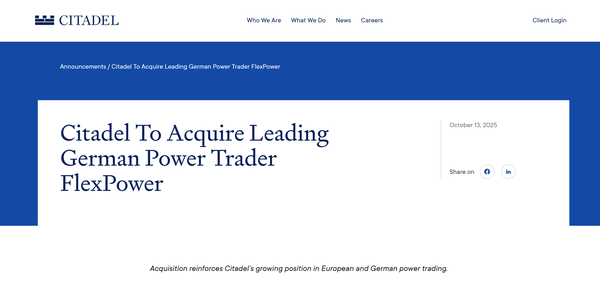  시타델이 플렉스파워를 인수한다는 발표가 실린 시타델의 홈페이지.