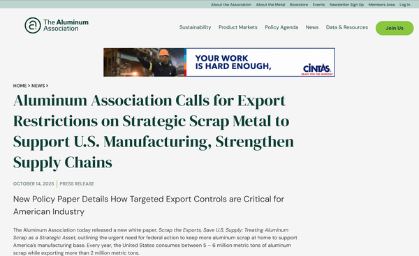  알루미늄협회의 홈페이지에 실린 미국 알루미늄 업계의 청원.