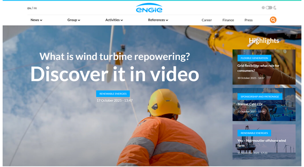  애플과 15년짜리 재생에너지 계약을 체결한 엔지의 홈페이지.