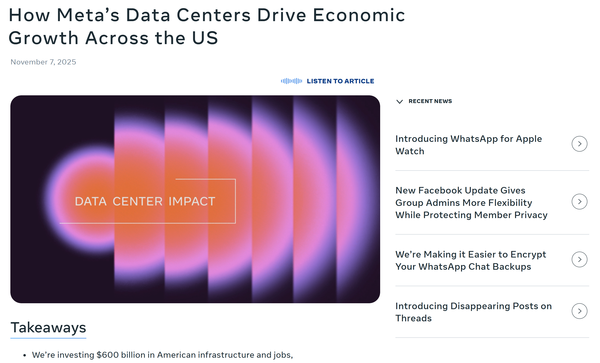  메타의 홈페이지.