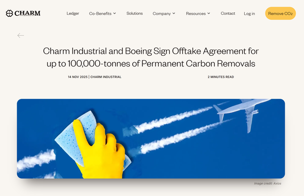  보잉과의 계약을 알리는 참 인더스트리얼의 홈페이지.