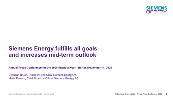  지멘스 에너지가 14일(현지시각) 공개한 자본시장 설명회를 위한 슬라이드 표지./홈페이지.