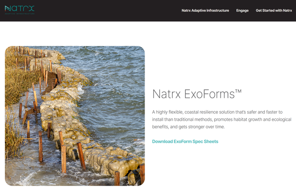  네이트릭스의 홈페이지, 자사의 모듈형 인프라 제품인 엑소폼(ExoForms)를 소개하고 있다.